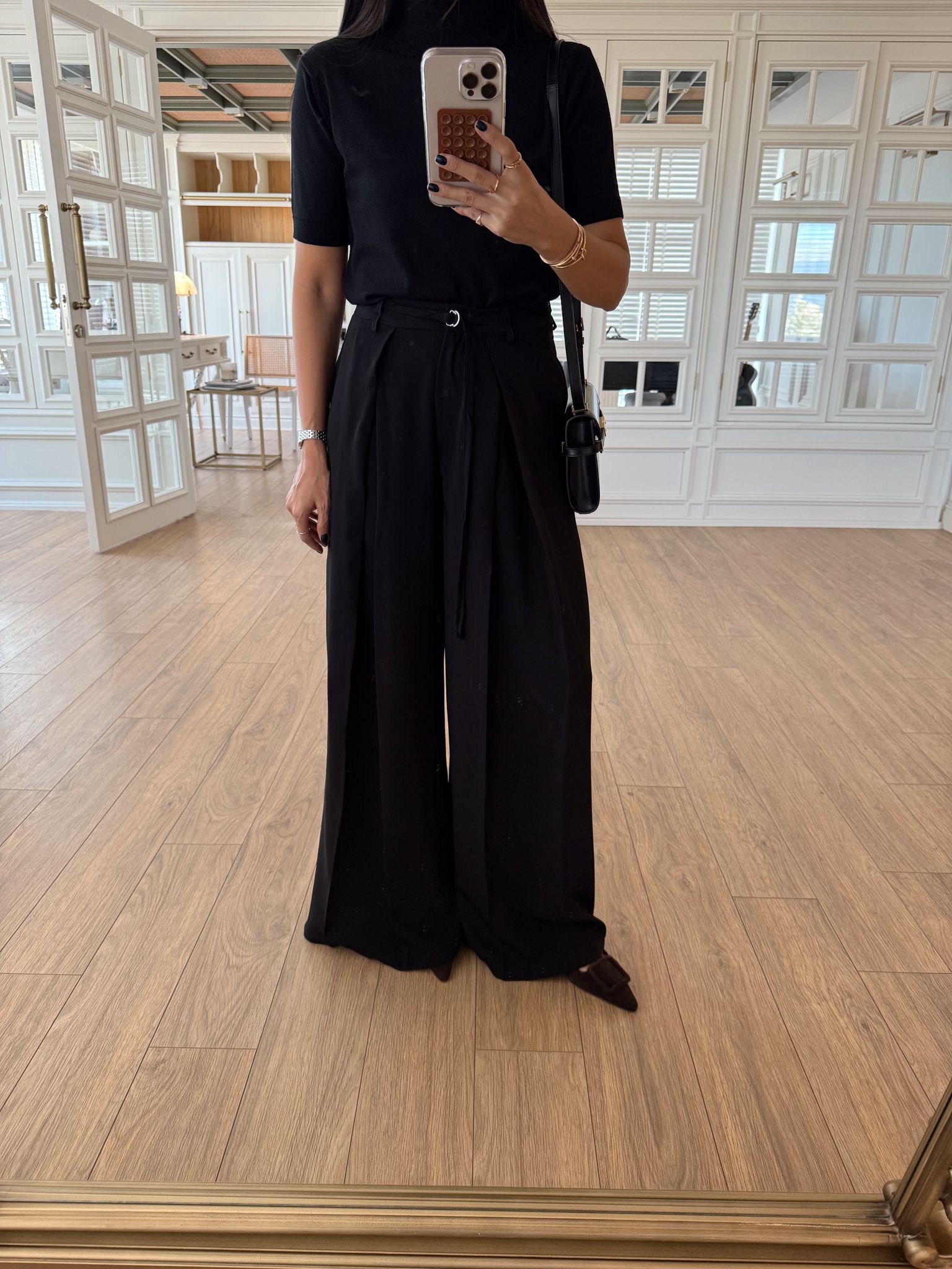 Winiko Pileli İnce Kemerli Palazzo Pantolon