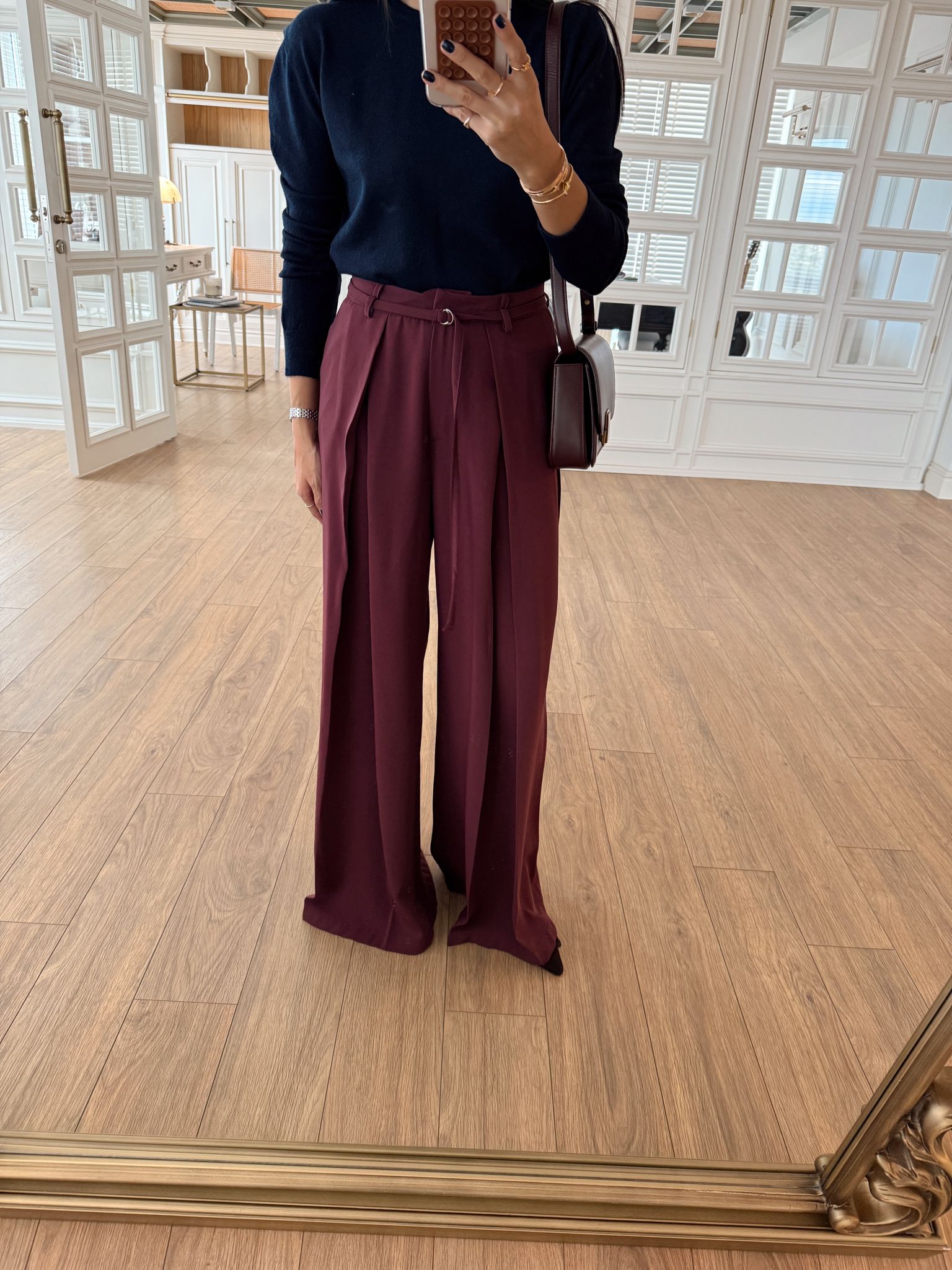 Winiko Pileli İnce Kemerli Palazzo Pantolon