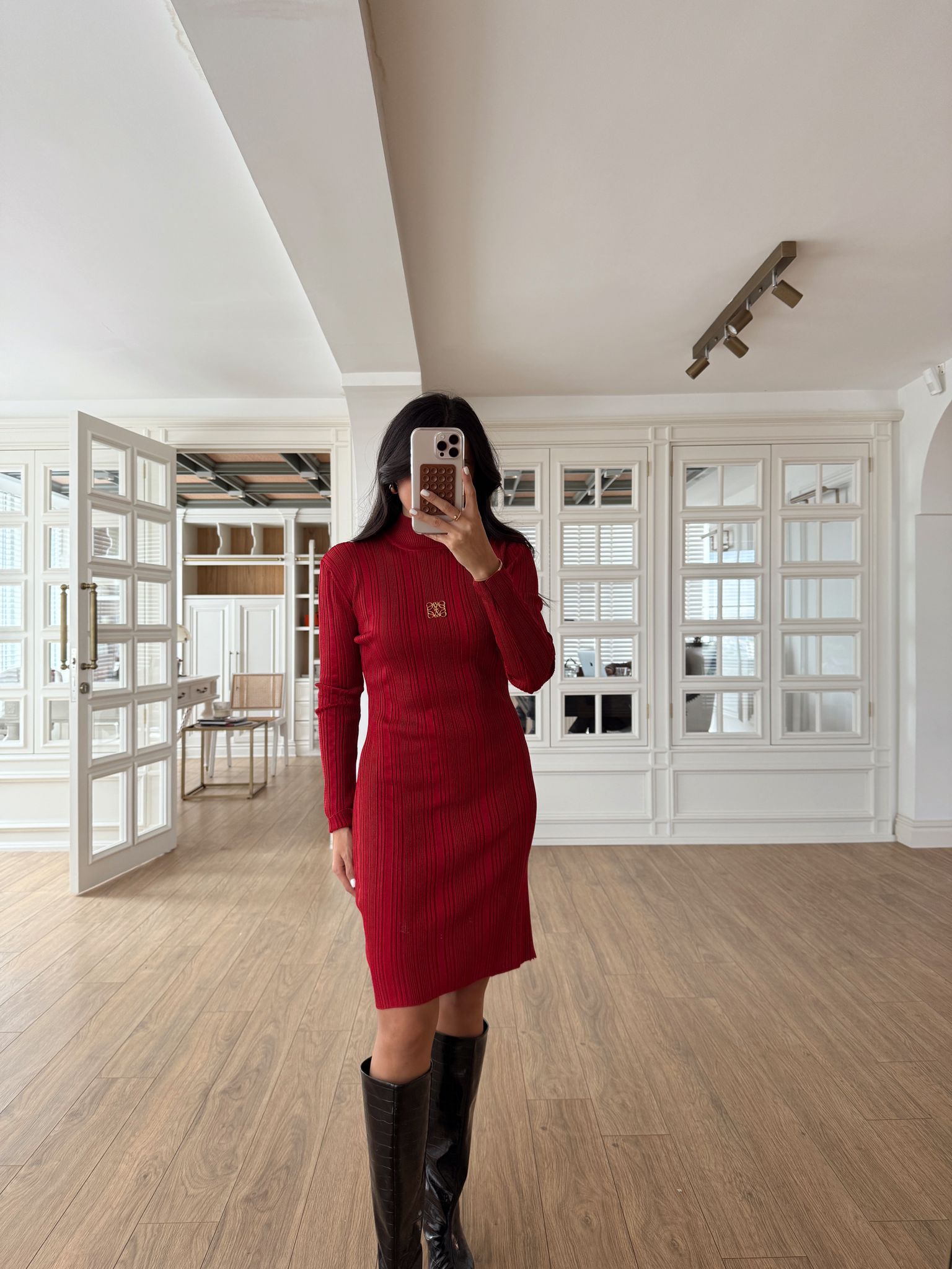 Onema Fitilli Toka Detaylı Balıkçı Yaka Elbise - Kırmızı, Standart