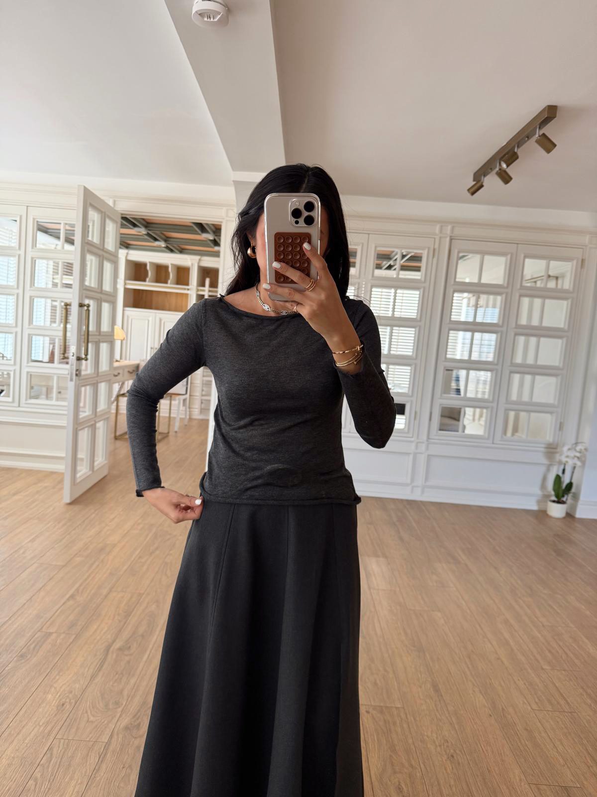 Tiu NM Kayık Yaka Transparan Bluz - Füme, 34