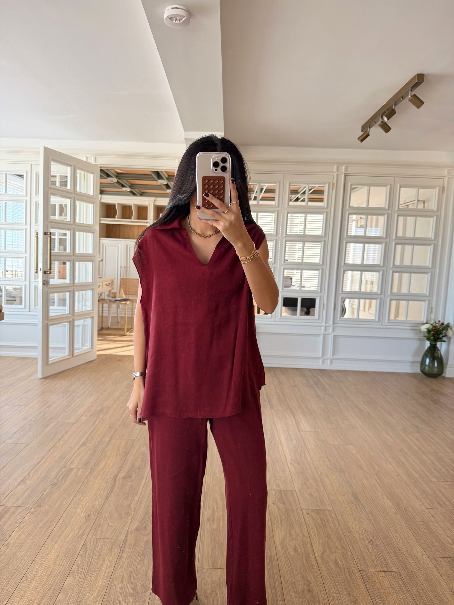 Rismill V Yaka Kolsuz Bluz-Pantolon Takım