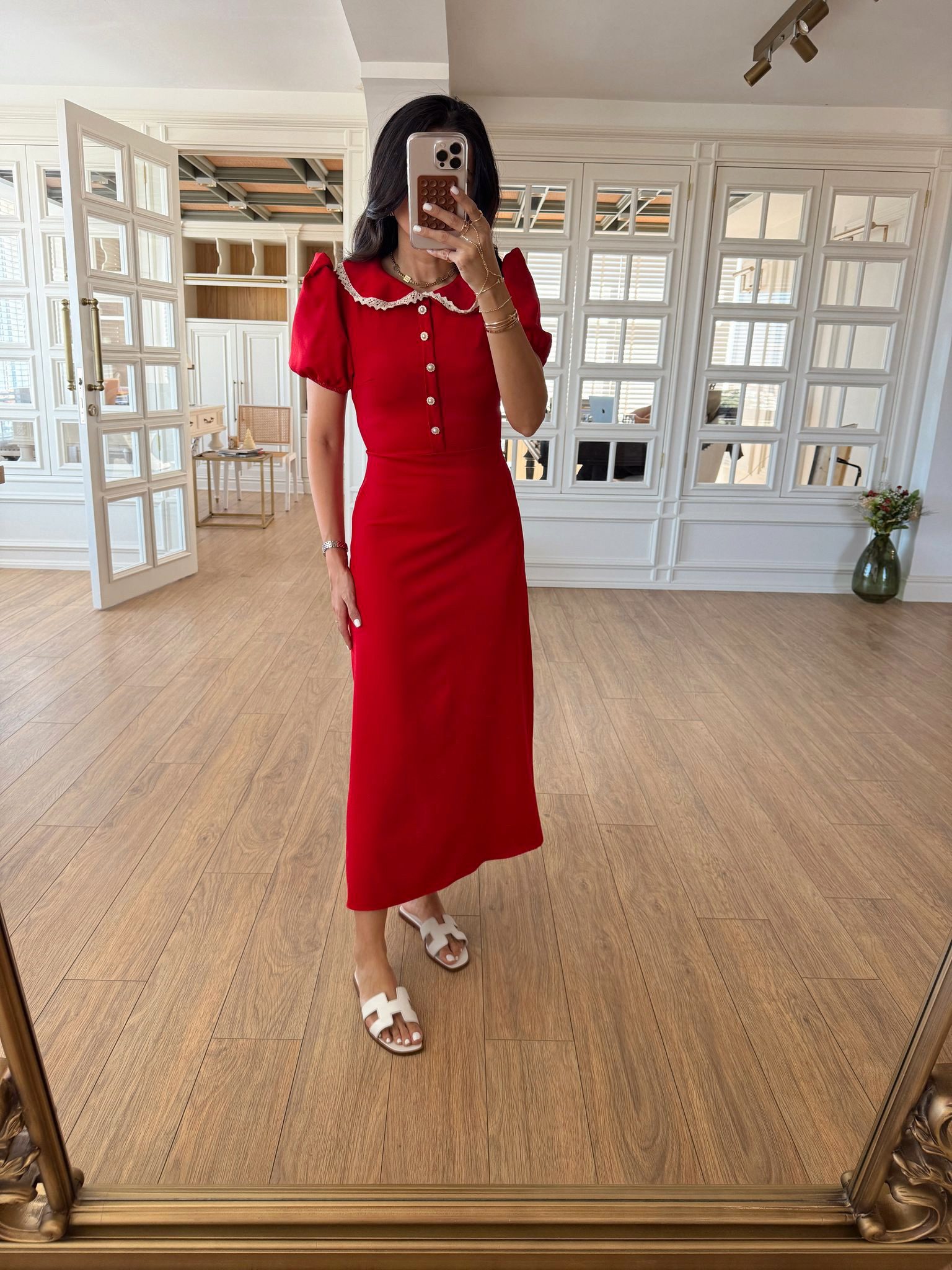 Reston Bebe Yaka İnci Taşlı Maxi Elbise