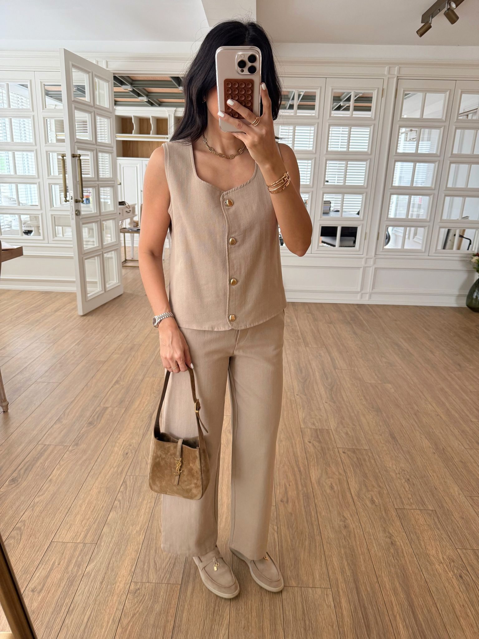 Bento Gold Düğmeli Yelek-Pantolon Takım