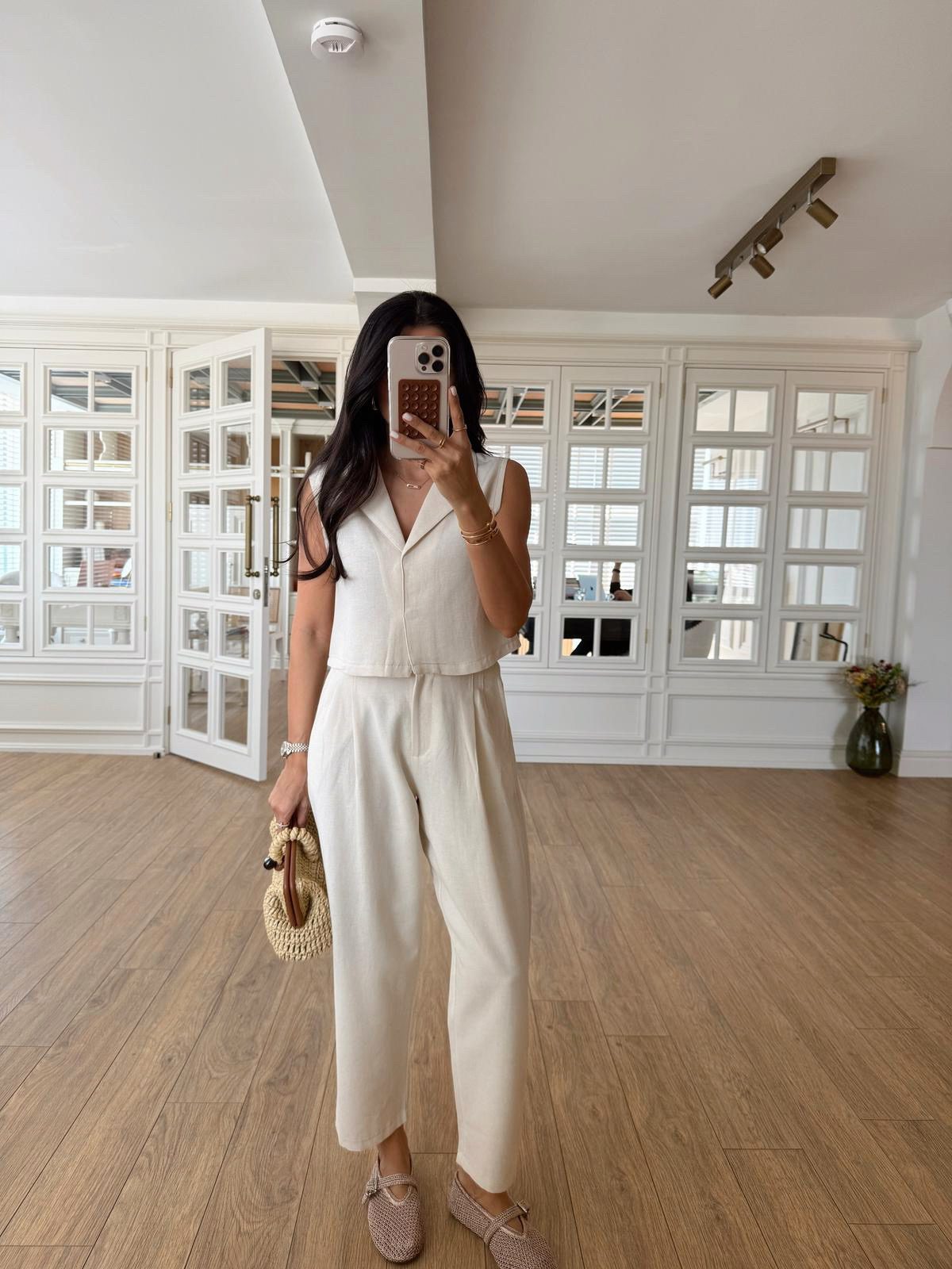 Selanie Keten Crop Bluz-Pantolon Takım