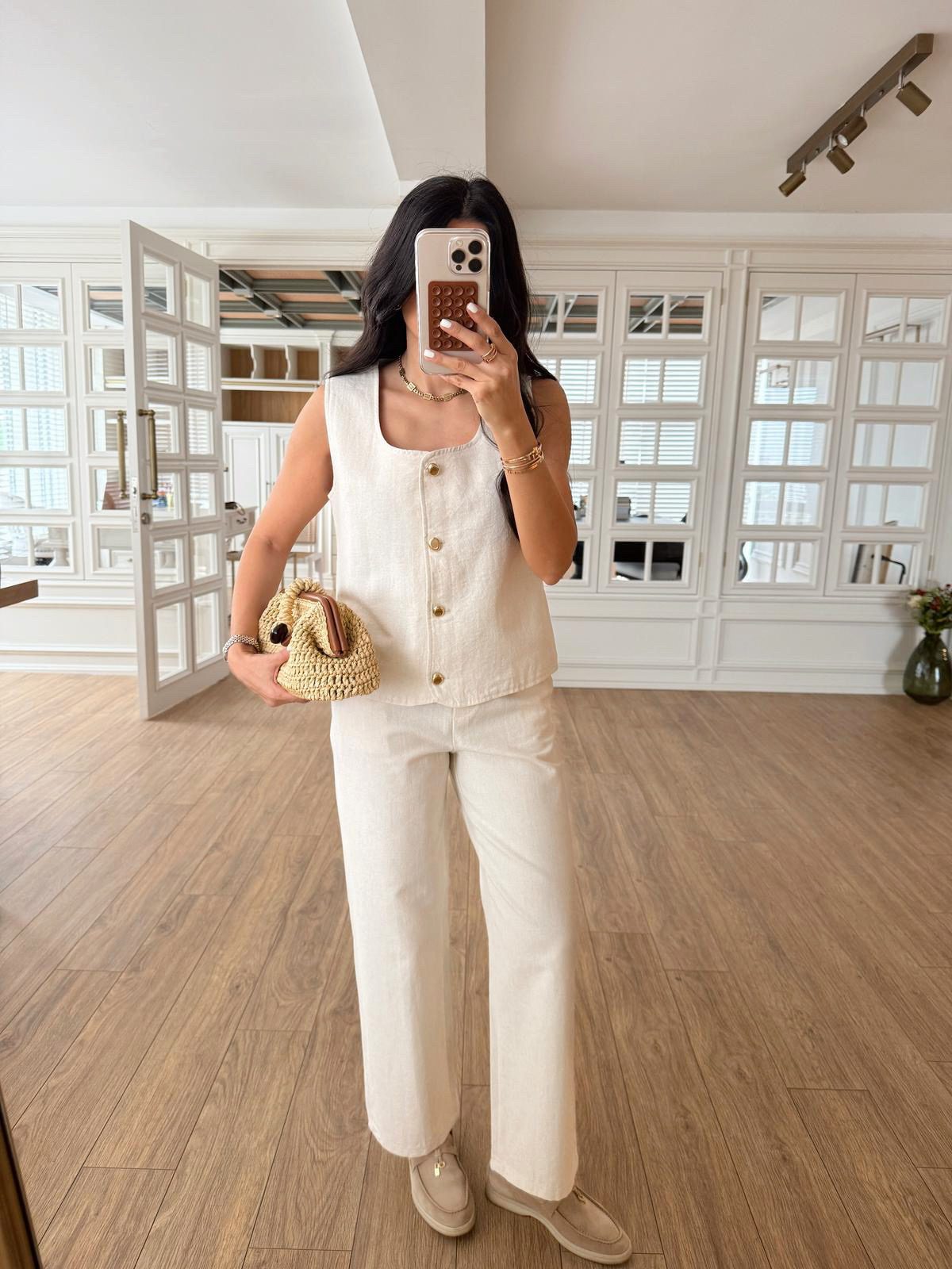 Bento Gold Düğmeli Yelek-Pantolon Takım