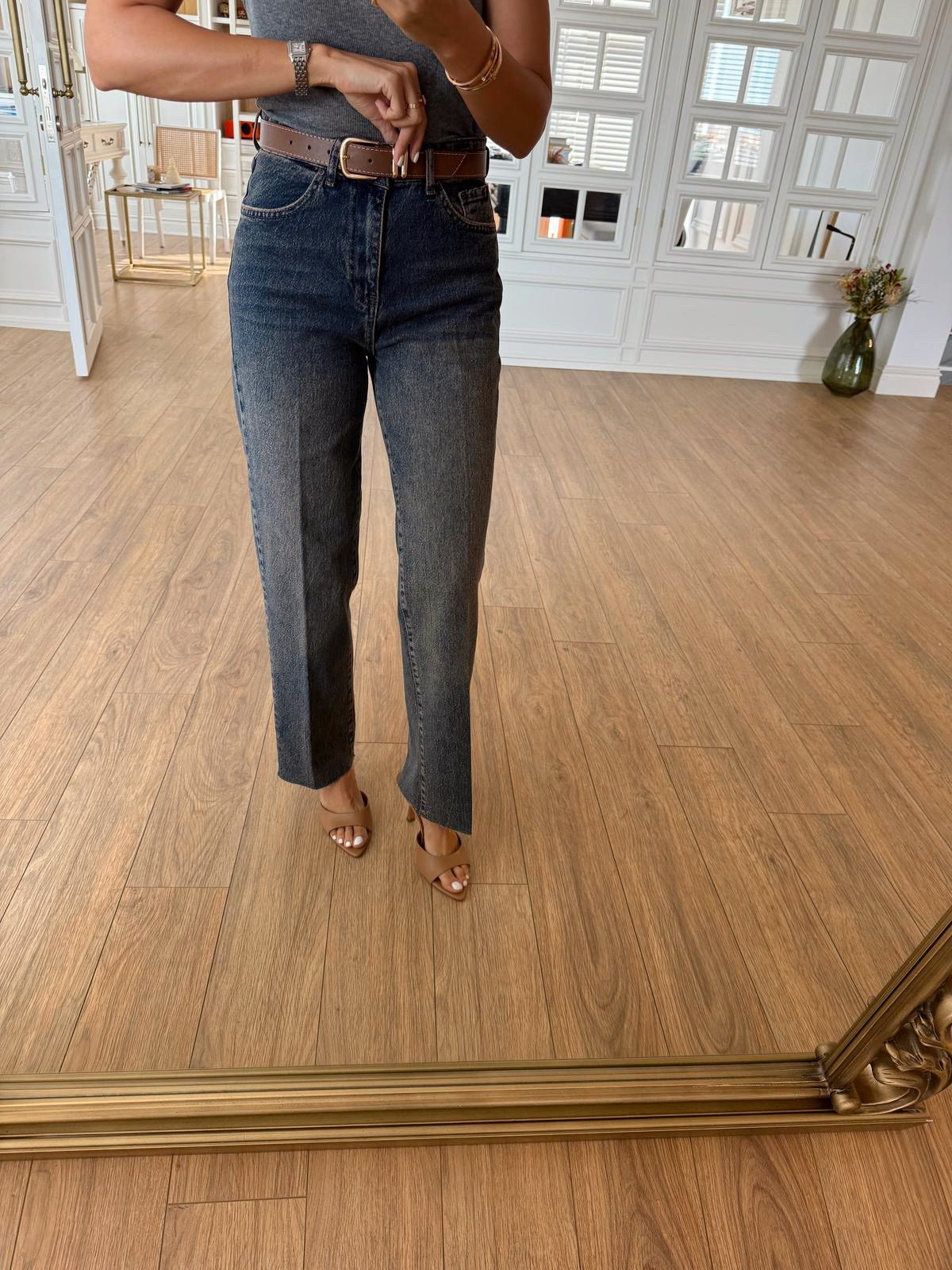 Monary Kahve Kemerli Jean - Eskitme, 34