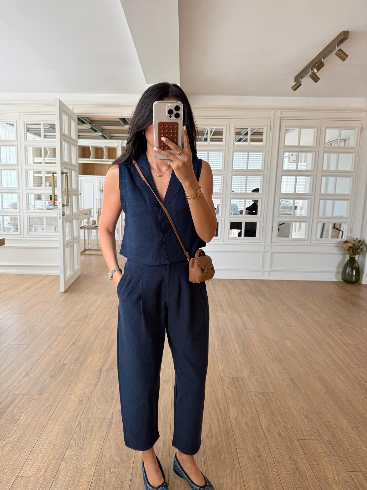 Selanie Keten Crop Bluz-Pantolon Takım