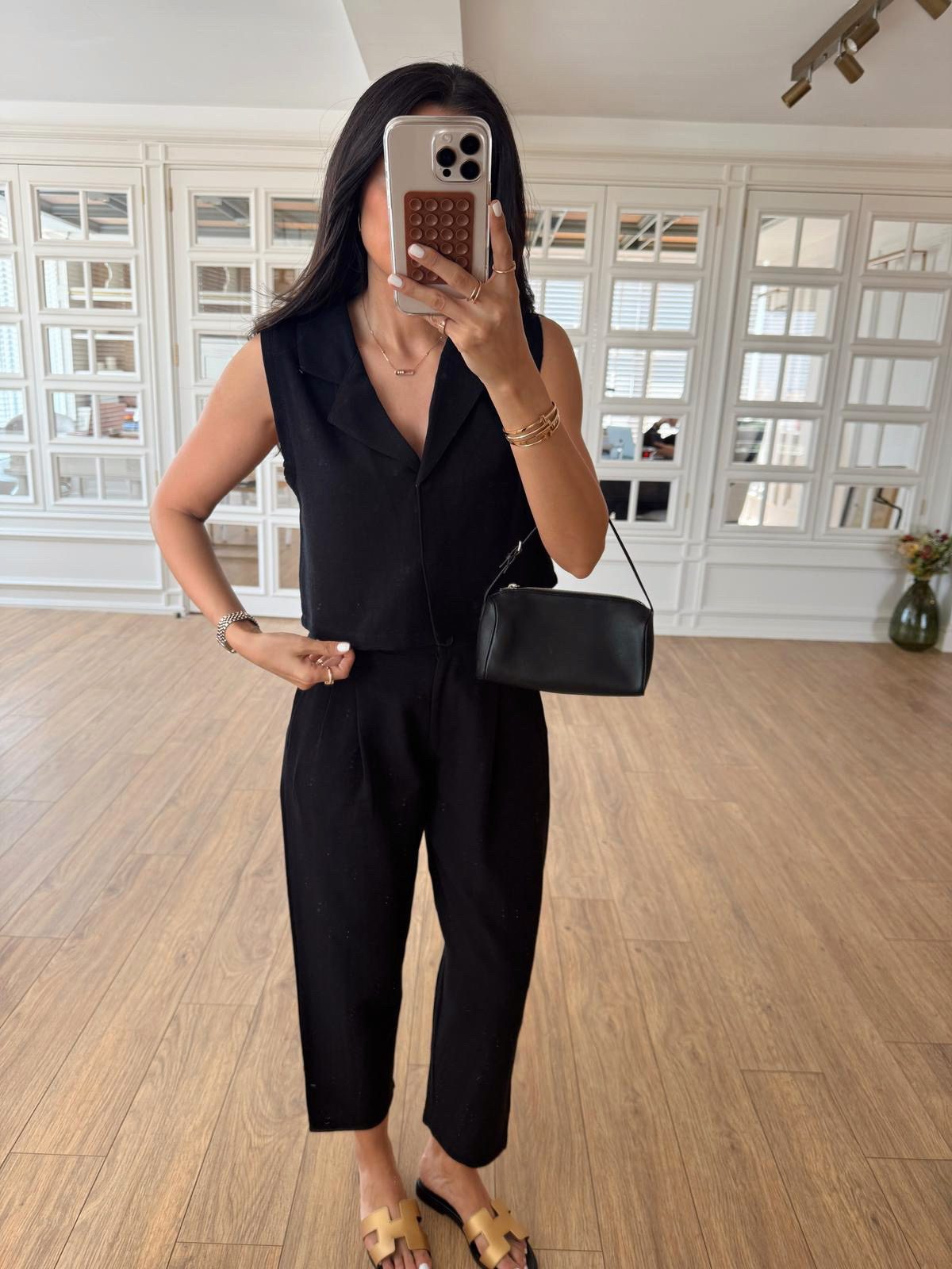Selanie Keten Crop Bluz-Pantolon Takım