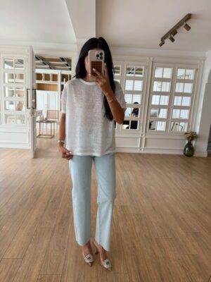 Daisy Ekru Bisiklet Yaka Transparan Bluz
