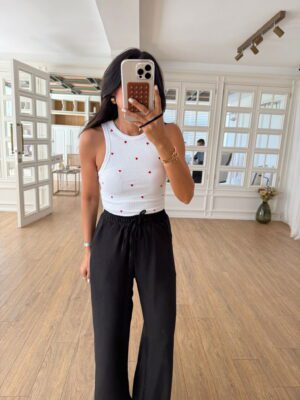 Dilvin Kırmızı Kalp Nakışlı Crop Top