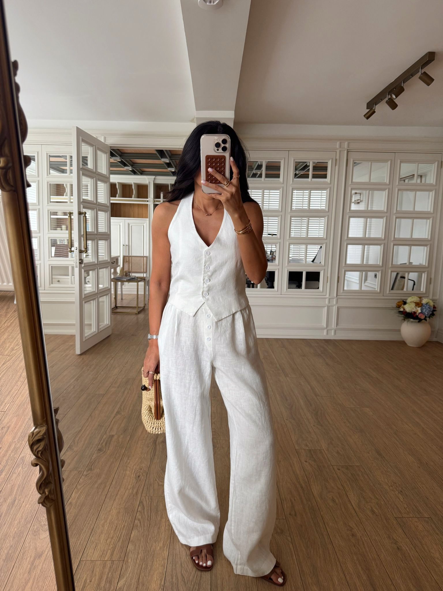 Tengwi NM Boyun Bağlamalı Premium Keten Yelek