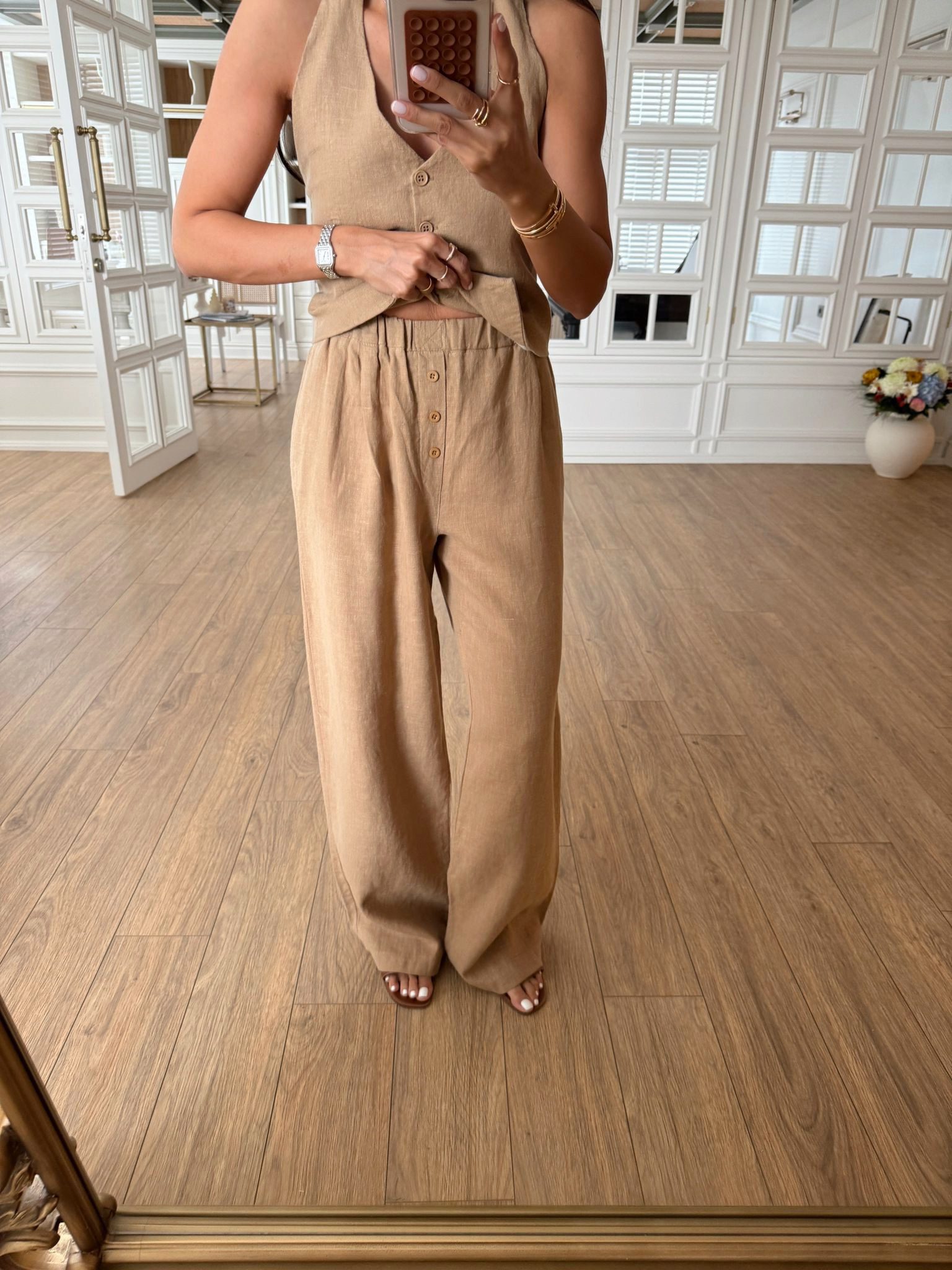 David NM Düğme Detaylı Premium Keten Pantolon