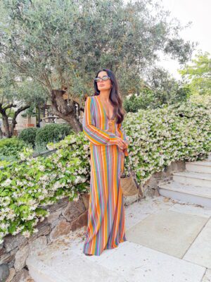 Rapansel Göğüs Gold Tokalı Astarlı Multicolour Maxi Elbise