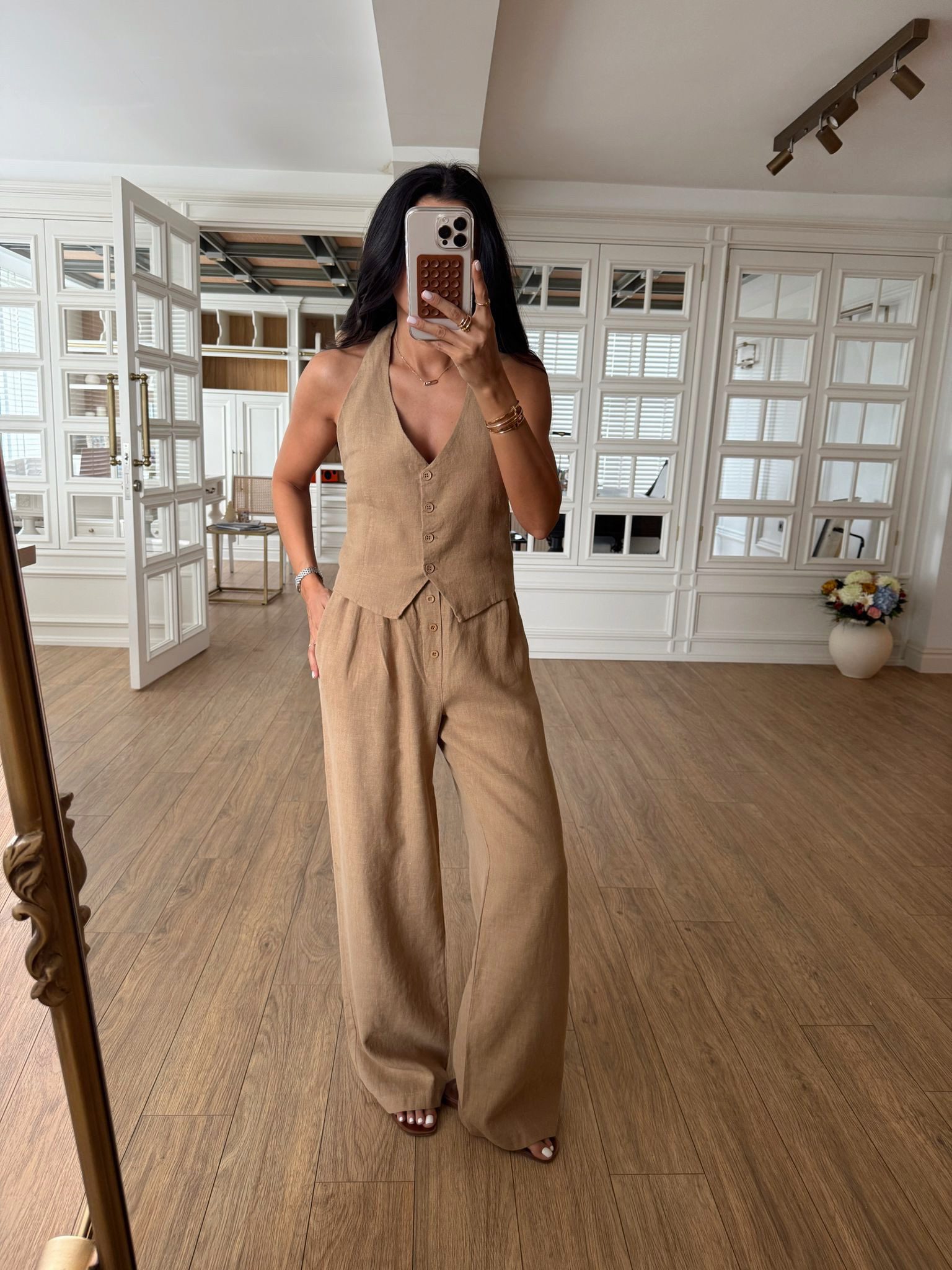 Tengwi NM Boyun Bağlamalı Premium Keten Yelek