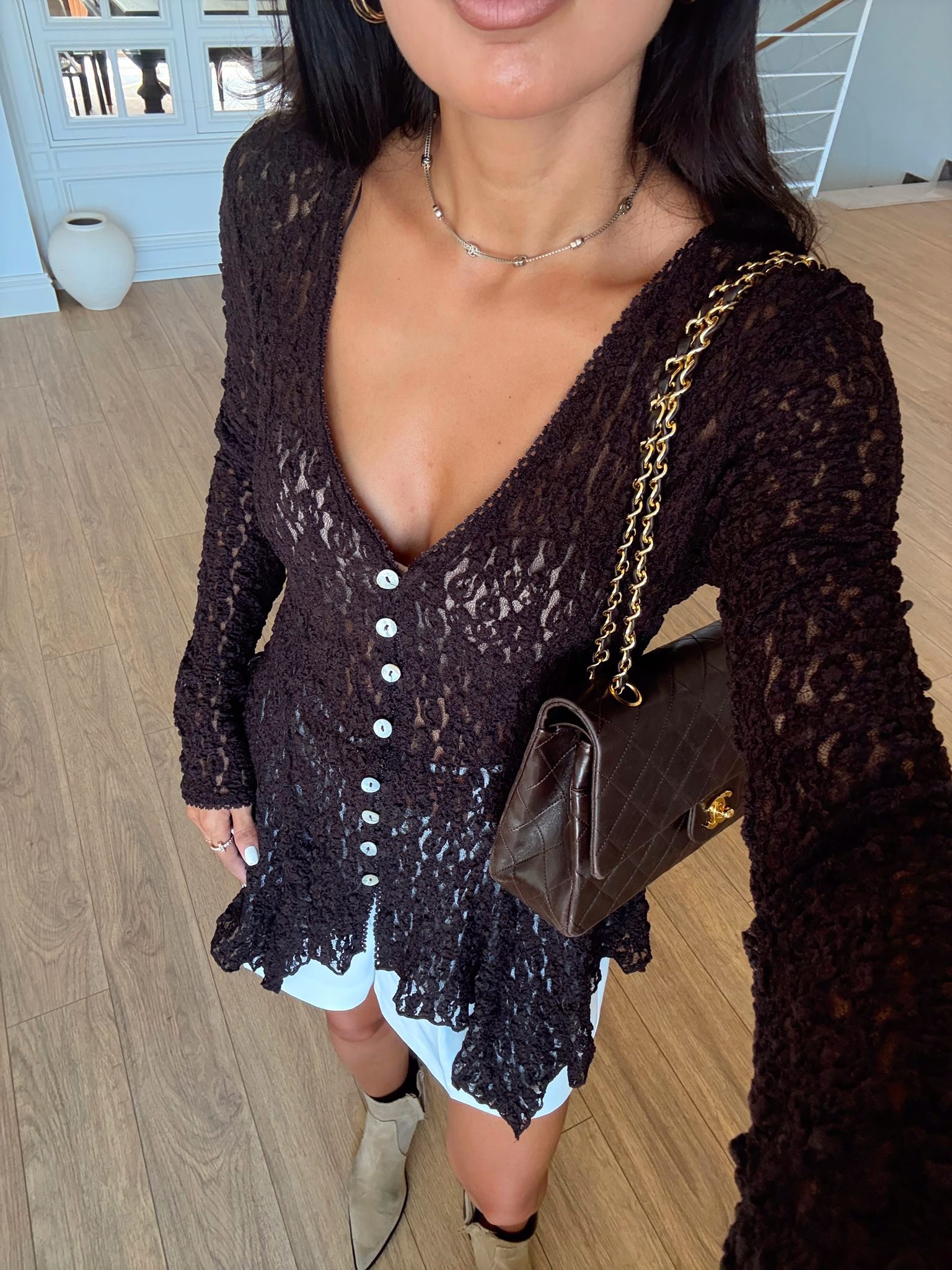 Olala Düğmeli Dantelli Premium Peplum Bluz
