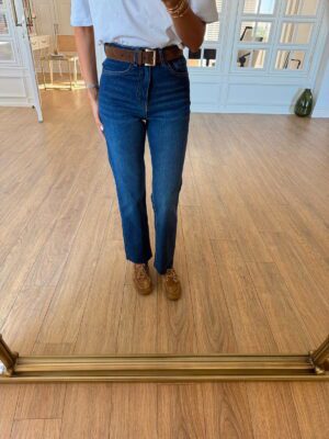 Krienta Koyu Mavi Kesik Paça Boyfit Jean
