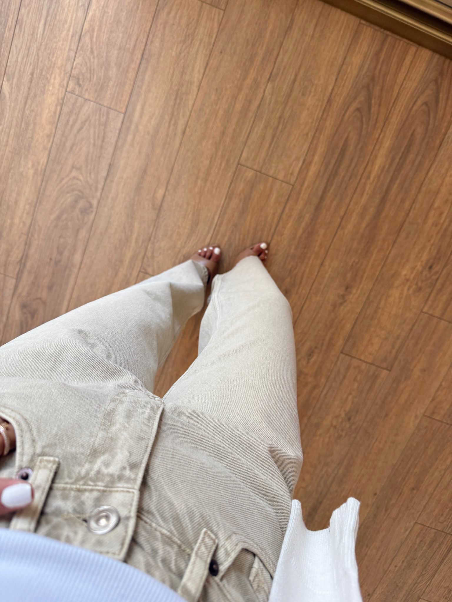 Diora Taşlamalı Gümüş Düğmeli Straight Jean - Bej, 34