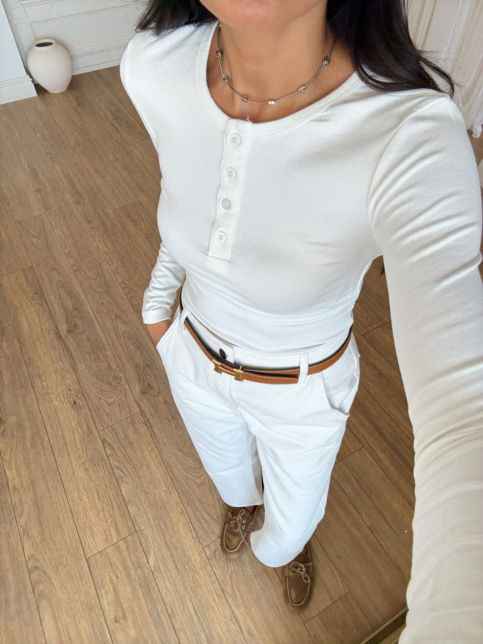 Lady Bisiklet Yaka Düğmeli Bluz - Ekru, 36