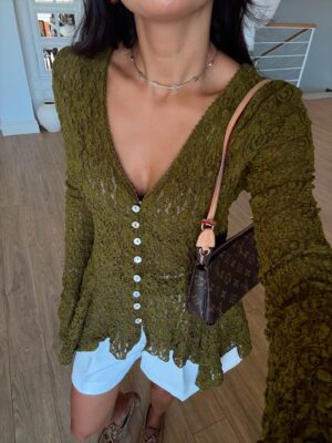Olala Düğmeli Dantelli Premium Peplum Bluz