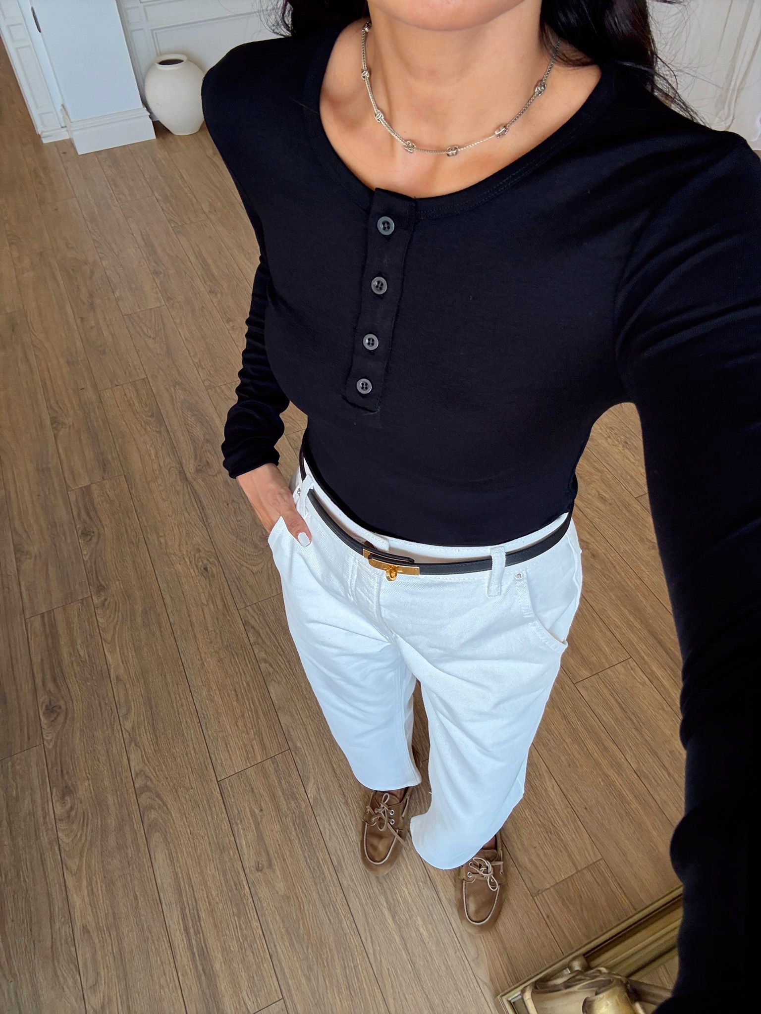 Lady Bisiklet Yaka Düğmeli Bluz - Siyah, 36