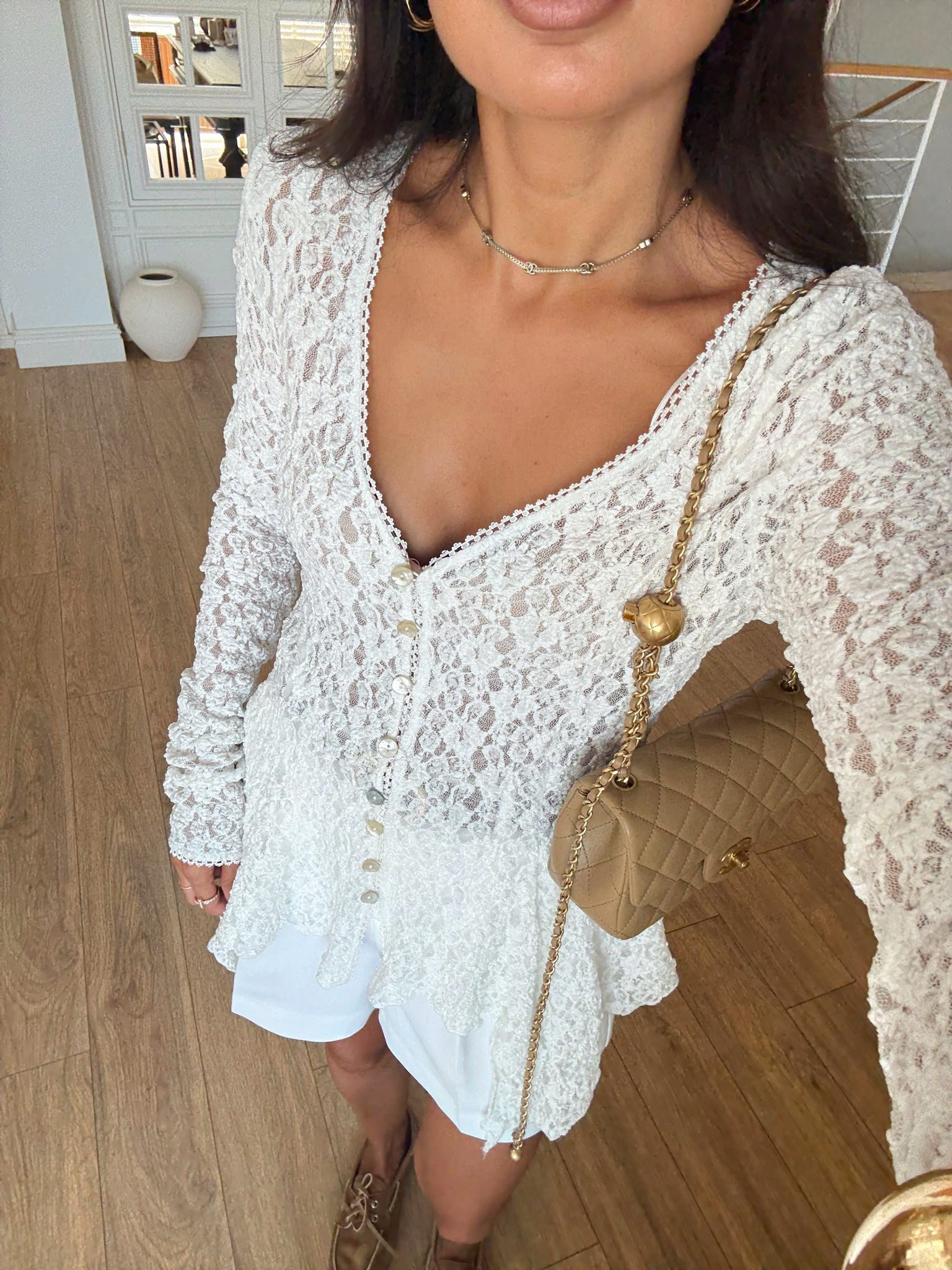 Olala Düğmeli Dantelli Premium Peplum Bluz