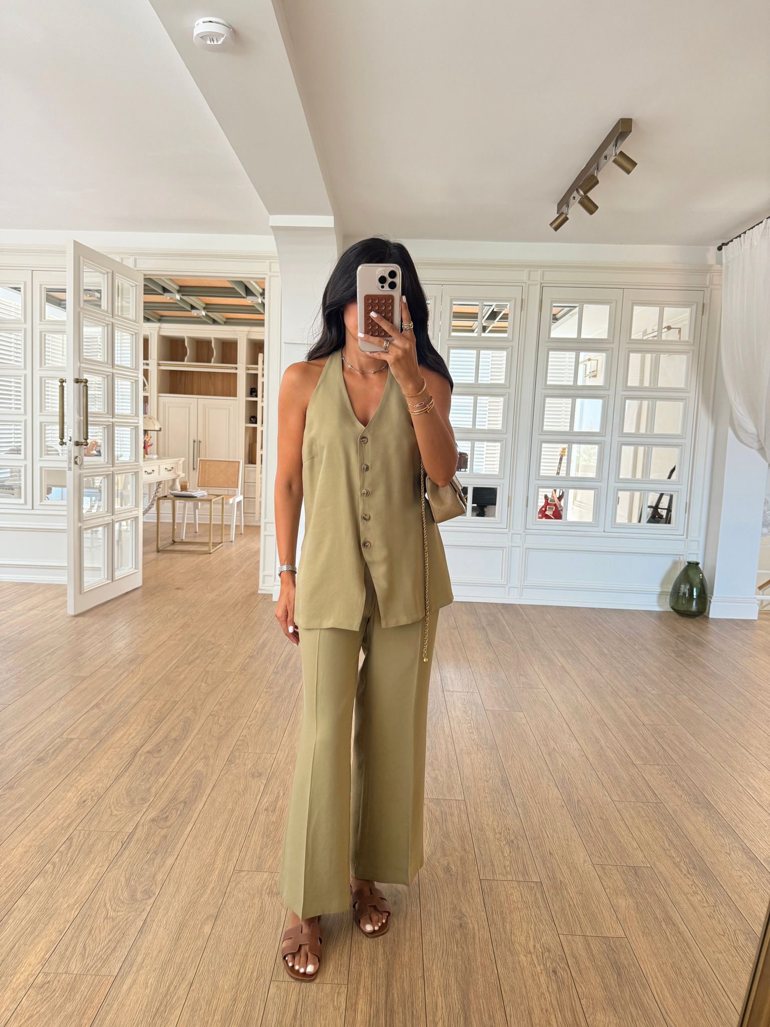 Chay Sırt Detaylı Yelek-Pantolon Takım - Çağla Yeşili, 36