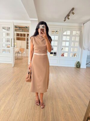 Cennes Zr Yandan Fermuarlı Drape Detaylı Kemerli Elbise