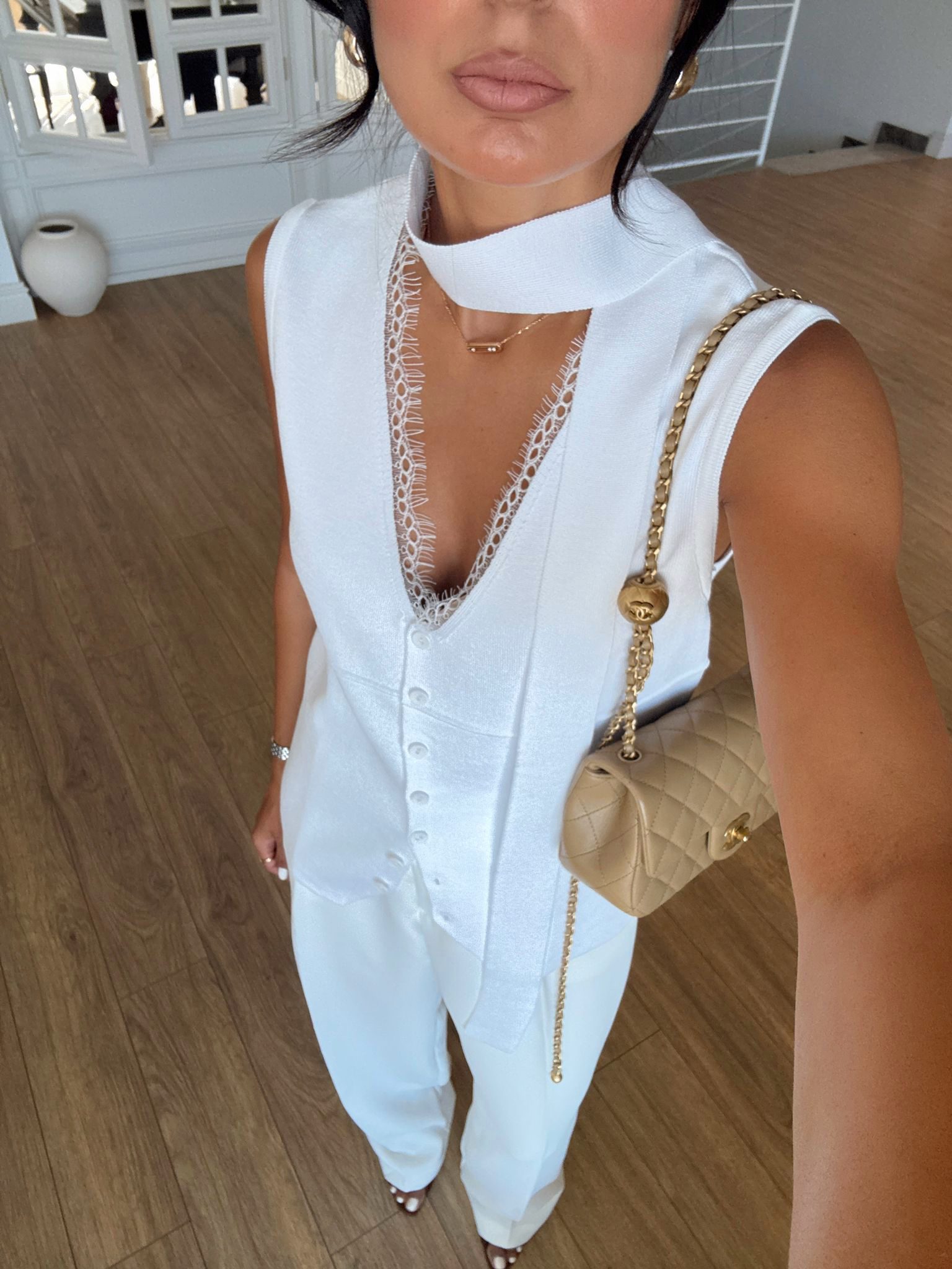 Negin Dantel Detaylı Düğmeli Bluz - Kemik, Standart