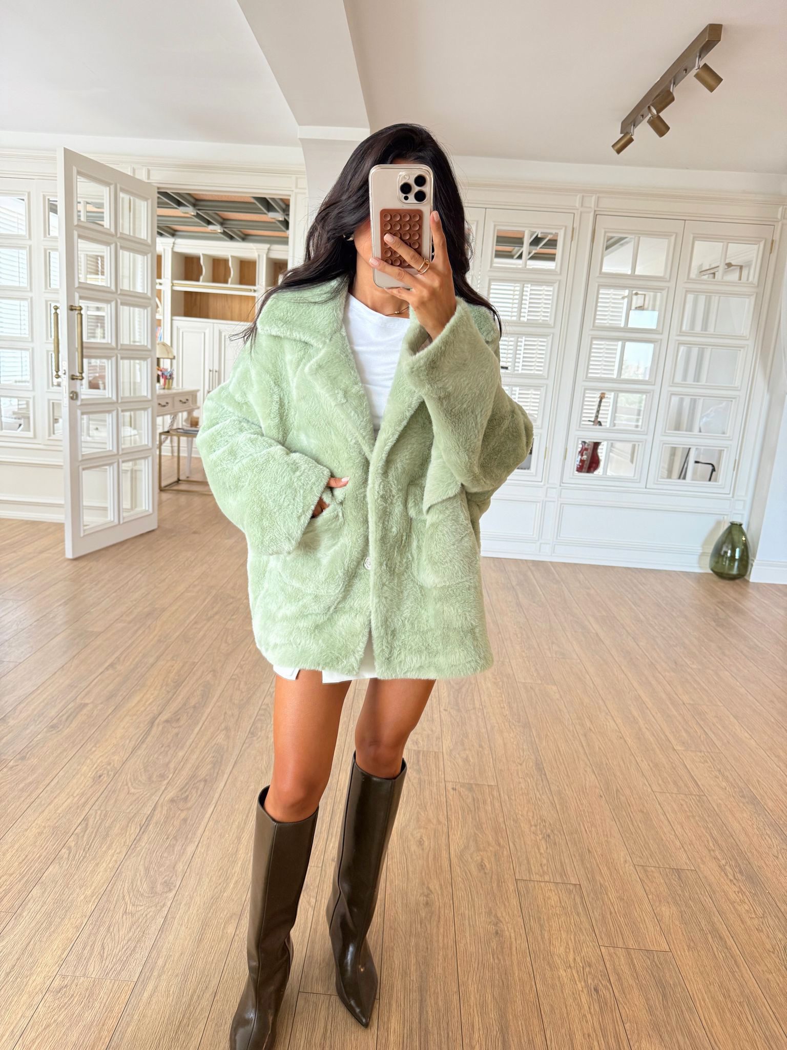 Whayalla Peluş Çift Cepli Çıtçıtlı Ceket - Yeşil, Standart