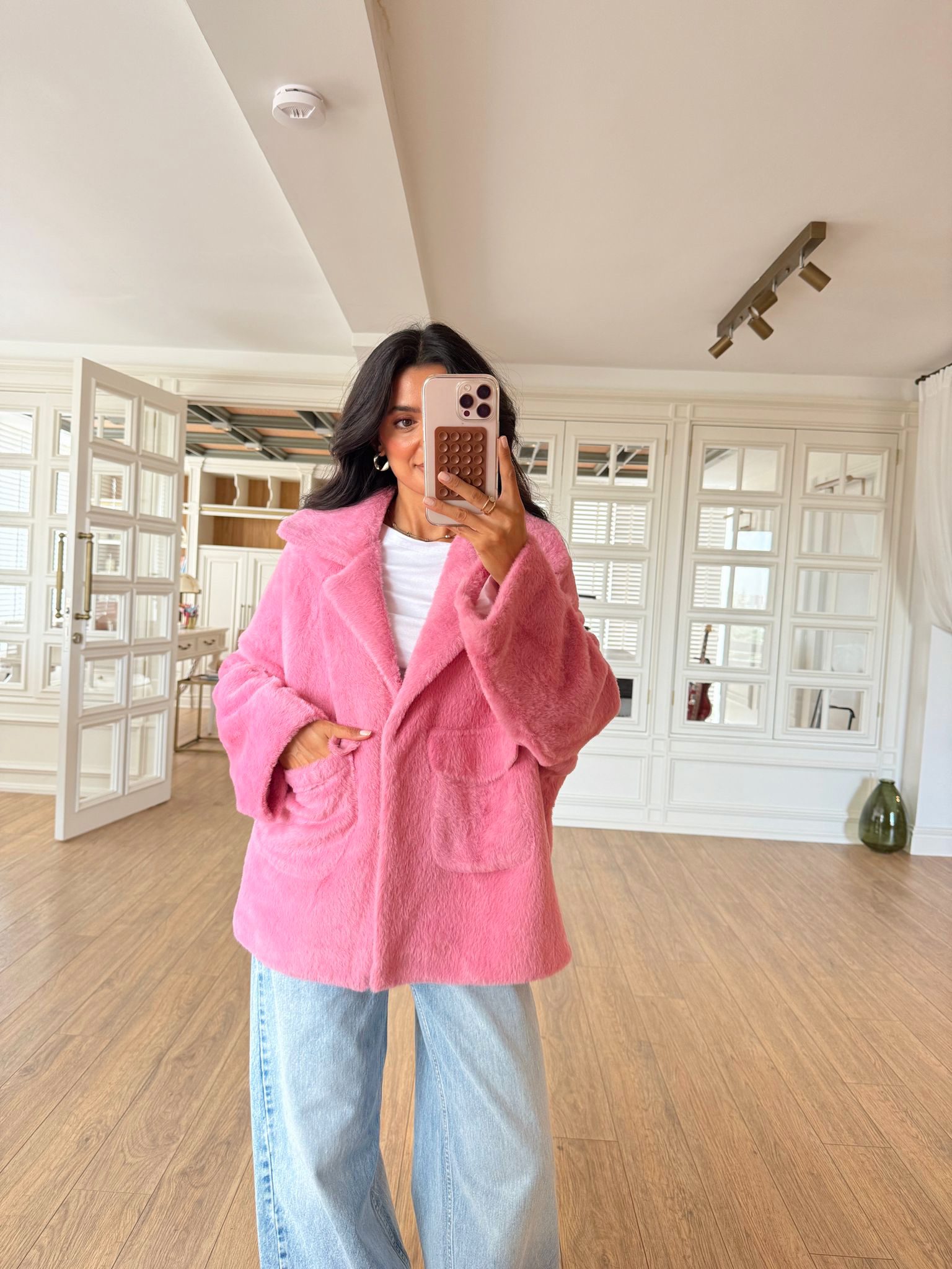 Whayalla Peluş Çift Cepli Çıtçıtlı Ceket - Pembe, Standart