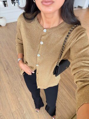 Rena Gold Simli Sedef Düğmeli Triko Hırka