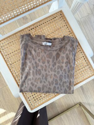 Oyax Leopar Baskılı Bisiklet Yaka Bluz