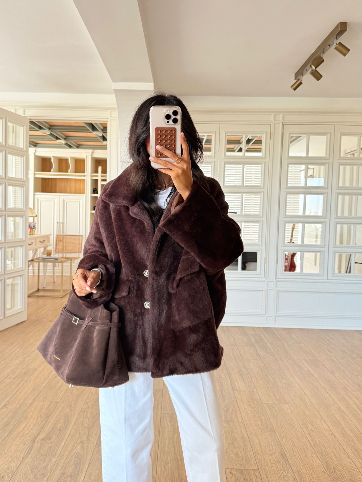 Whayalla Peluş Çift Cepli Çıtçıtlı Ceket - Kahve, Standart