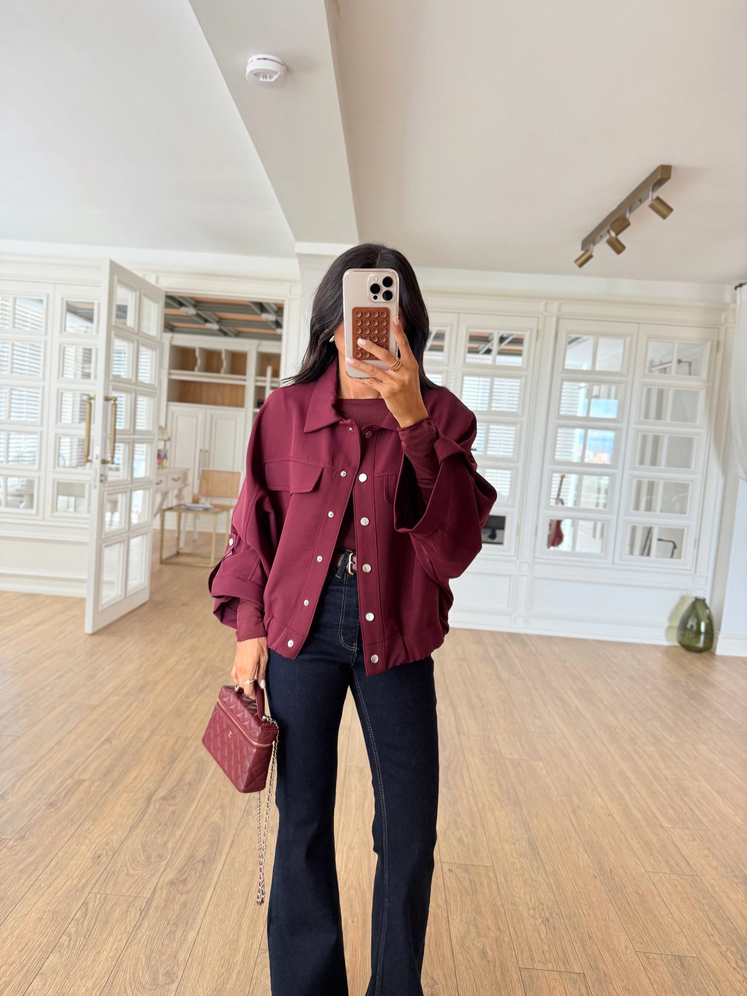 Tolikas Eteği Lastikli Yarasa Kol Bomber Ceket - Bordo, Standart