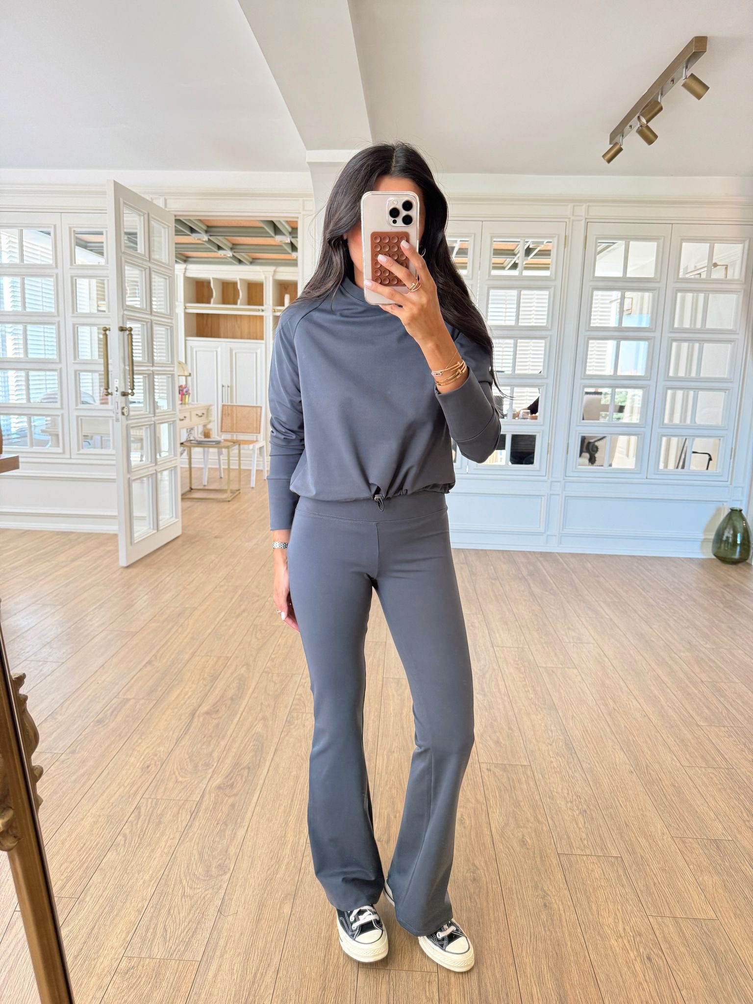 Leila Belden Büzgülü Modal Yoga Takım - Antrasit, 36