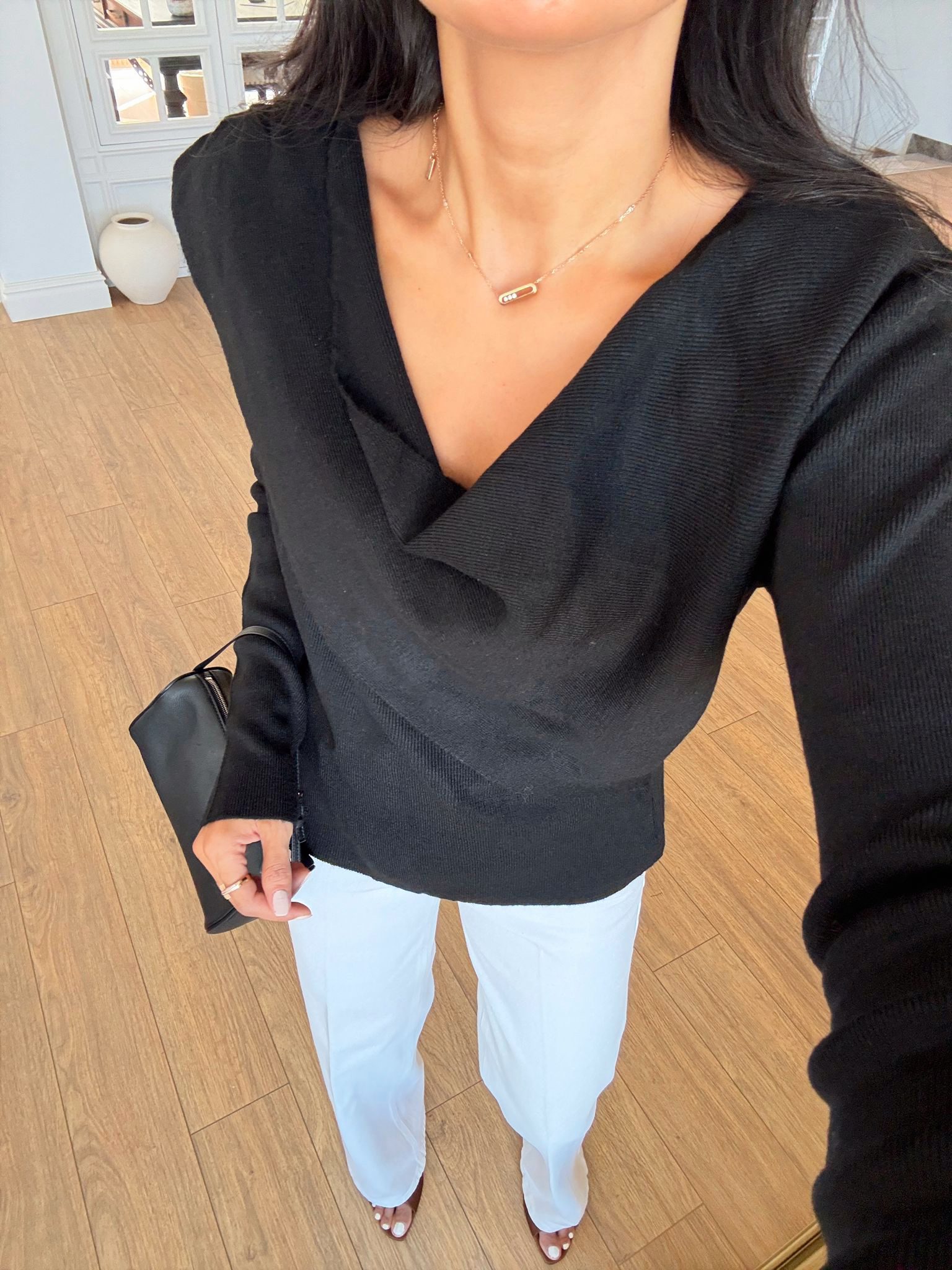 Vianminy Omuz Vatkalı Basic Triko - Siyah, Standart
