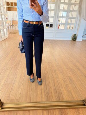 Daphne Koyu Lacivert Kesik Paça Boyfit Jean