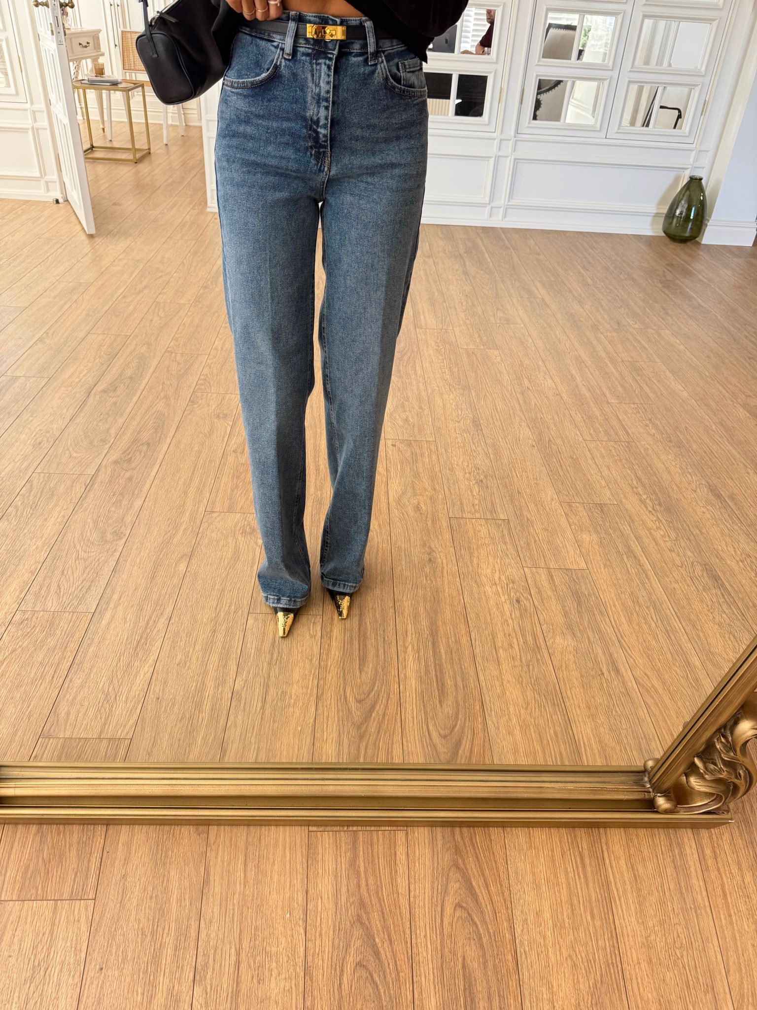 Tastic Düğmeli Boru Paça Jean - Orta Mavi, 34