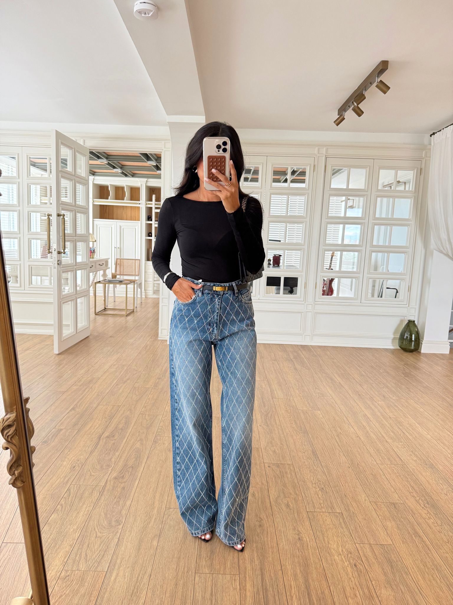 Orpix Baklava Desen Taşlı Straight Jean - Mavi, 34