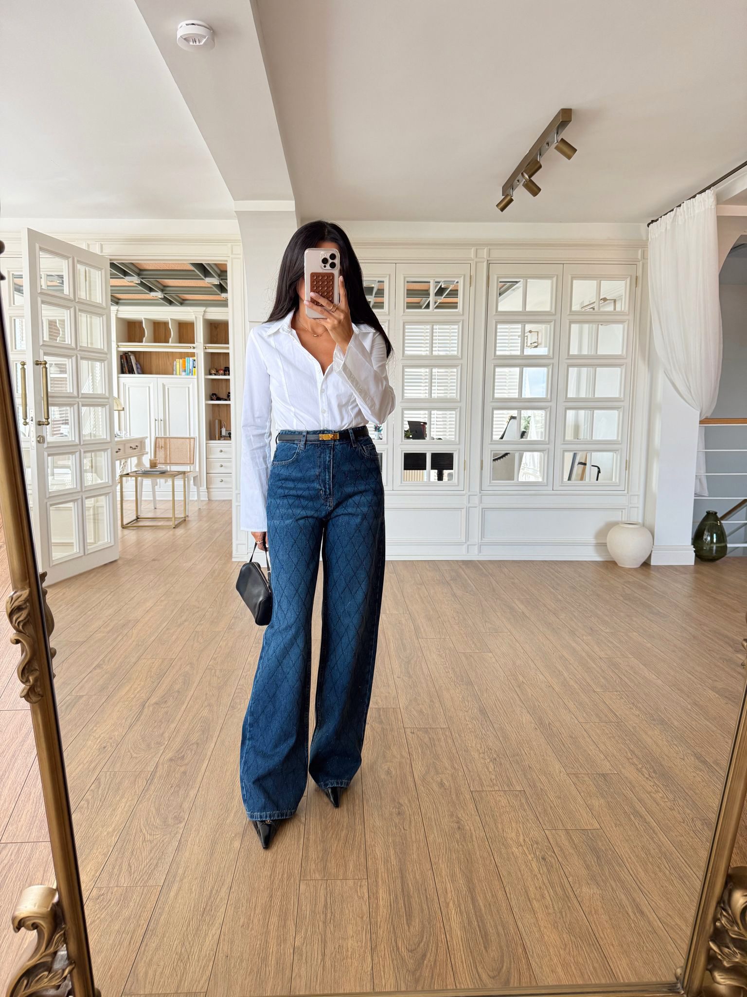 Orpix Baklava Desen Taşlı Straight Jean - Koyu Mavi, 34