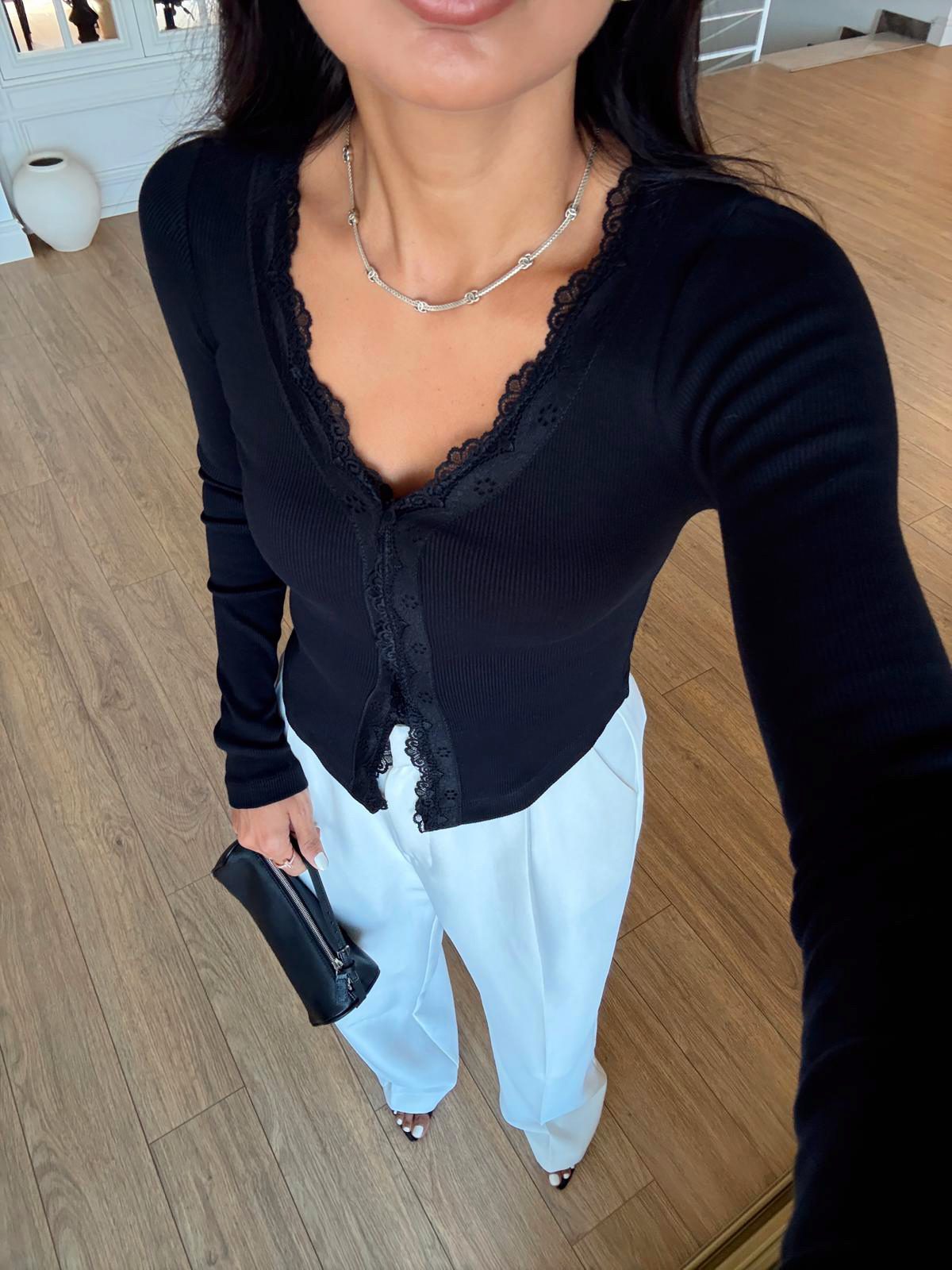 Olofix Dantel Şeritli Uzun Kollu Bluz