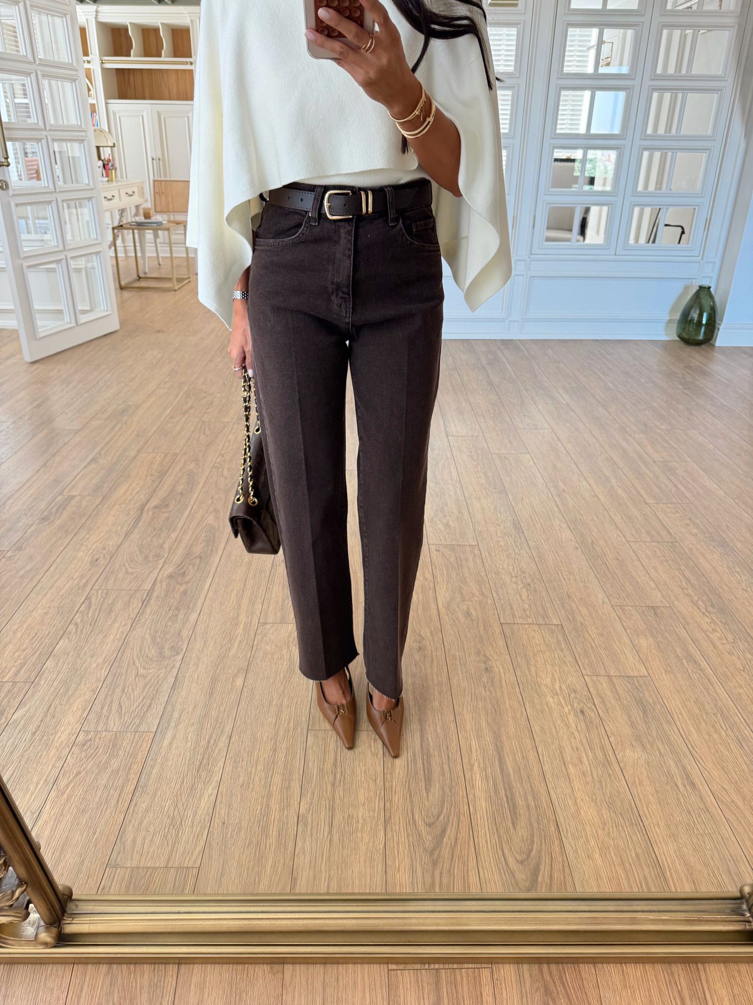 Simax Kemerli Kesik Paça Jean - Kahve, 34