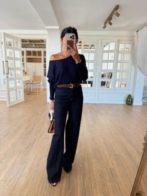 Ospendo Koyu Lacivert Bronz Düğmeli Jean