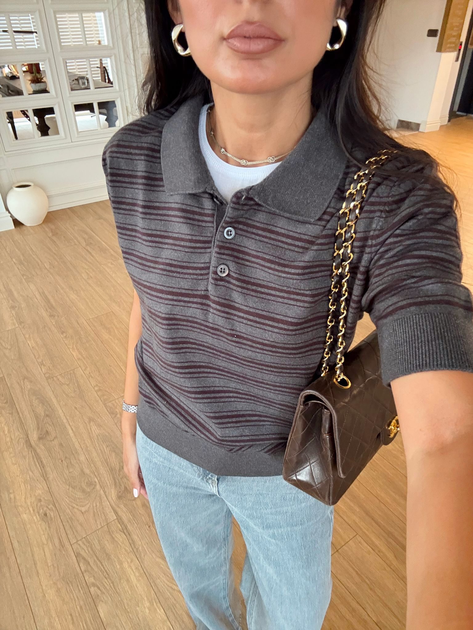 Enderson Çizgili Polo Yaka Triko - Füme-Bordo, Standart
