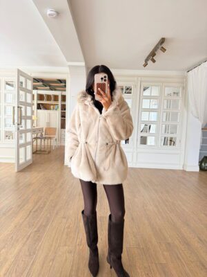 Eragon Bel Büzdürmeli Kapüşonlu Kürk Mont