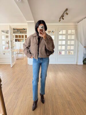 Sentral Ön Süs Cep Detaylı Gold Fermuarlı Kırçıllı Ceket