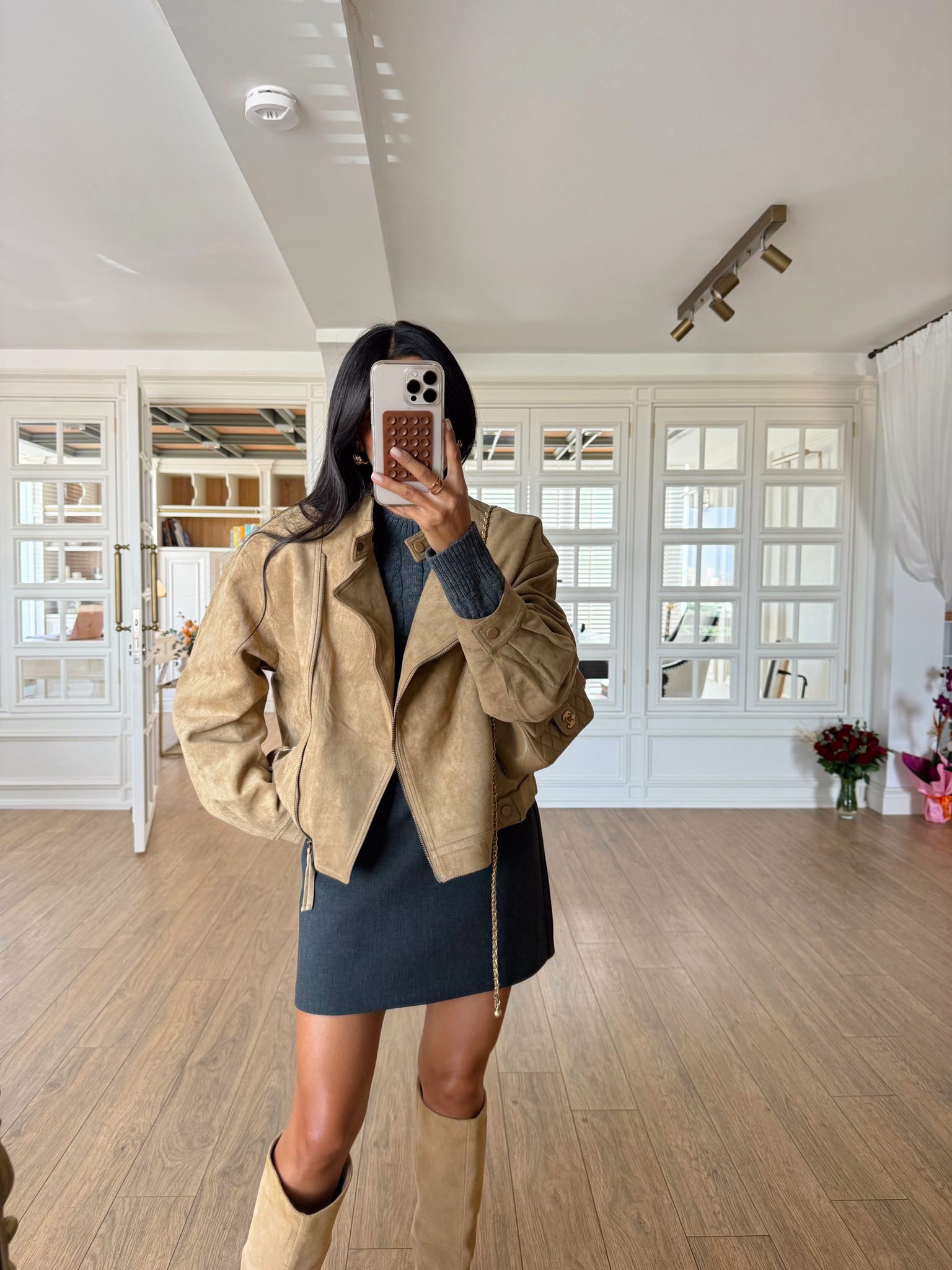 Nato Özel Seri Yan Fermuar Detaylı Süet Ceket )