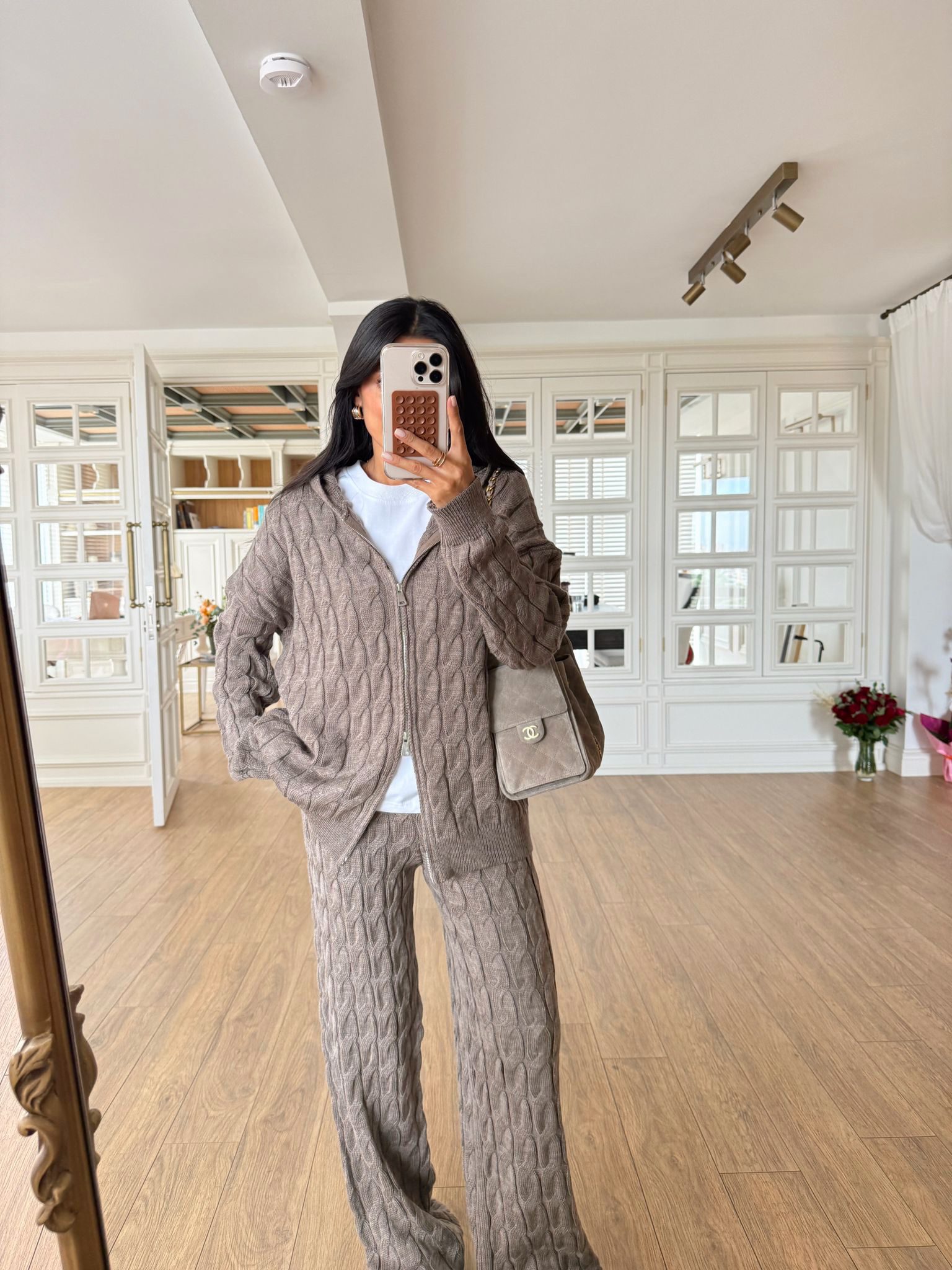 Maria Saç Örgü Triko Sweat-Pantolon Takım - Vizon, Standart