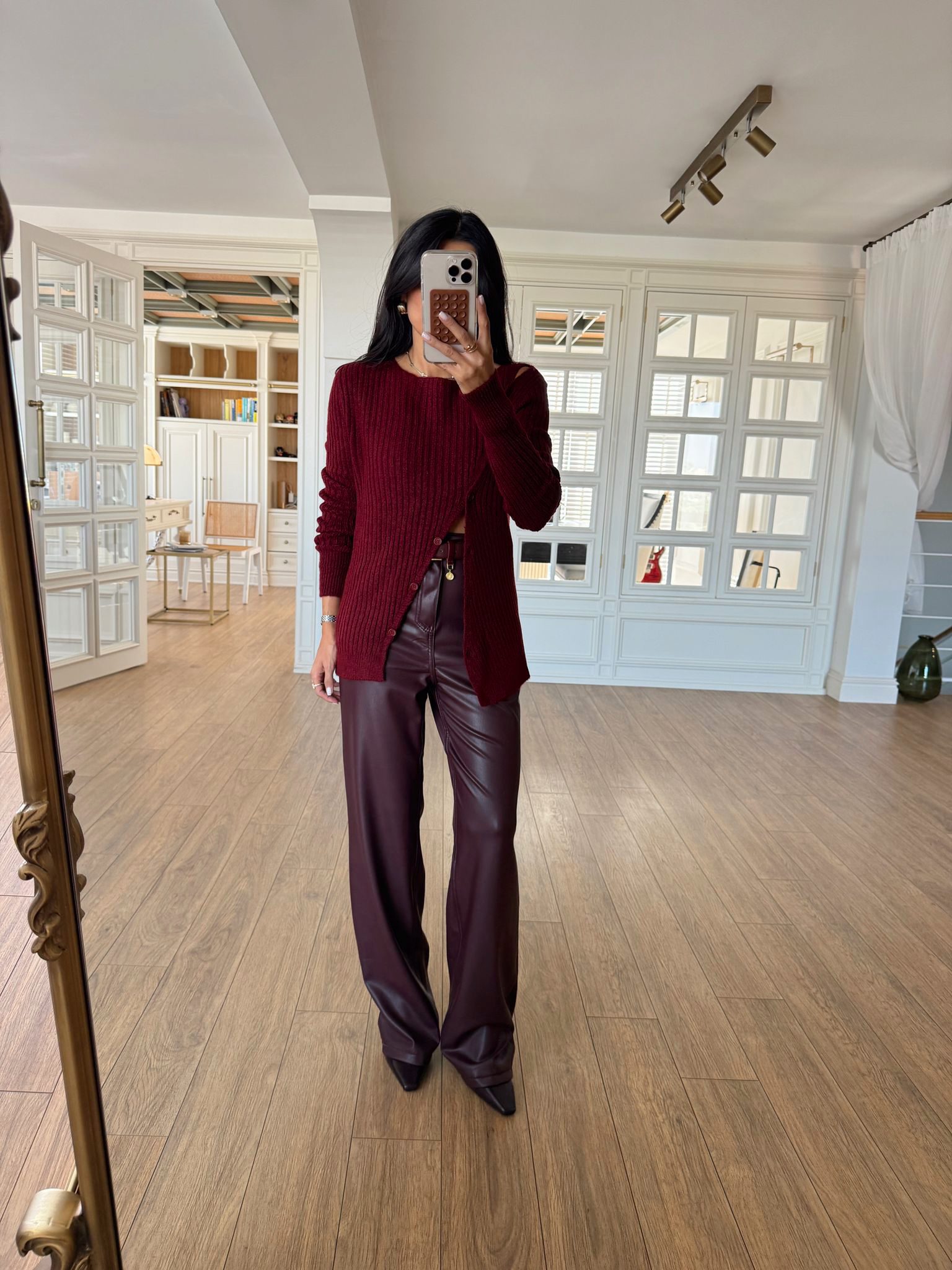 Kendall ZR Suni Deri Pantolon - Bordo, 36