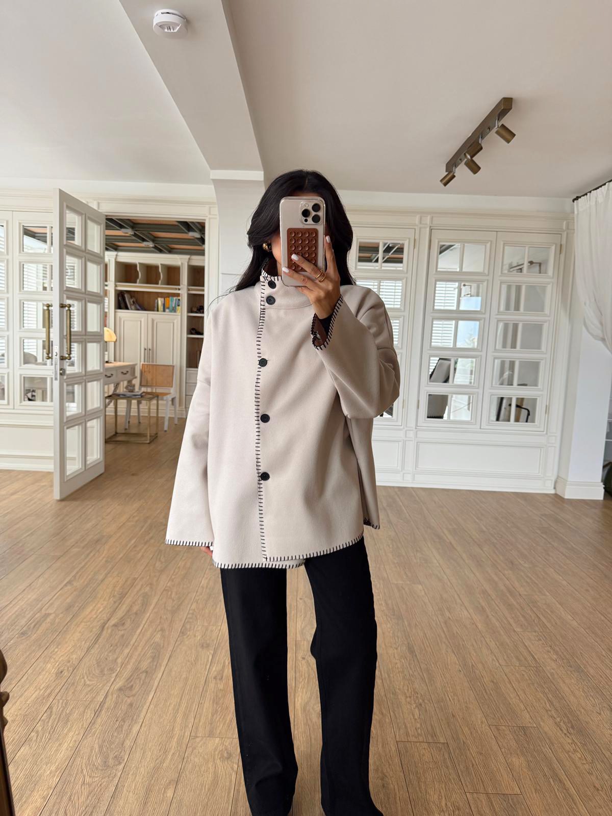 Scorpion Mass Dikiş Detaylı Düğmeli Dik Yaka Ceket